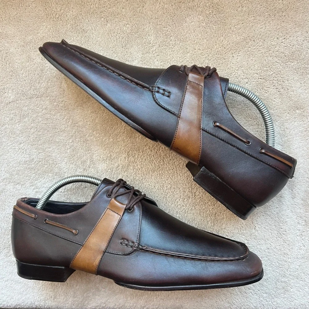 Mezlan Carson Men 8 M Brown & Tan Leather Two Tone Apron Toe Oxford‎ Shoes